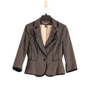 WHBM Peplum Blazer Black White Polka Dot Ruffle Collar Jacket Size 6 (S) Y2K